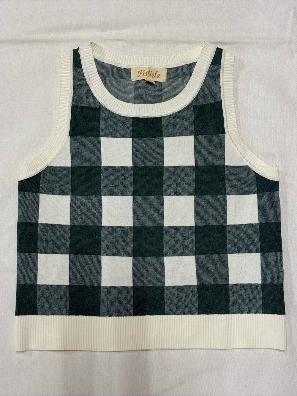 Listicle Green and White Buffalo Check Knit Tank
